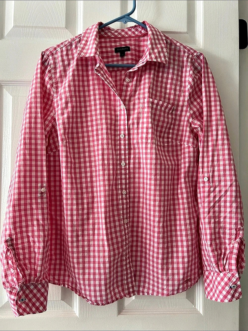 Talbots Cotton Button Front Shirt - Picnic Gingham Pink & White Size 10